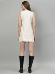 Gaiia Stylish Contrasting Bow Knit Mini Dress - Off White