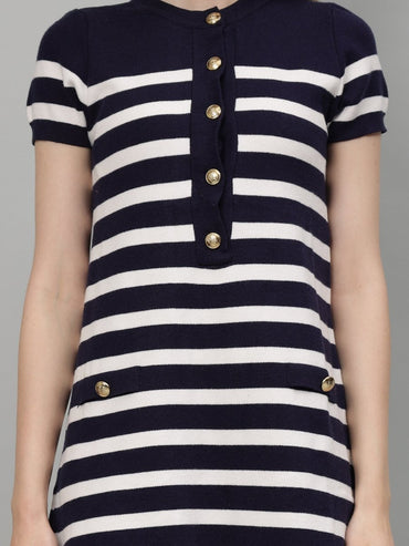 Gaiia Striped Short Sleeve Mini Dress - Navy - GAIIA