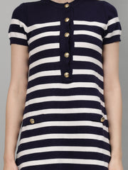 Gaiia Striped Short Sleeve Mini Dress - Navy