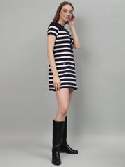 Gaiia Striped Short Sleeve Mini Dress - Navy