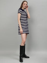 Gaiia Striped Short Sleeve Mini Dress - Navy