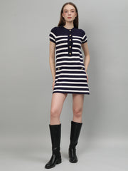 Gaiia Striped Short Sleeve Mini Dress - Navy