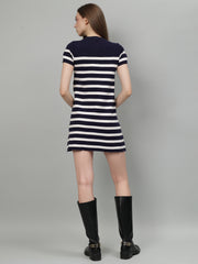 Gaiia Striped Short Sleeve Mini Dress - Navy