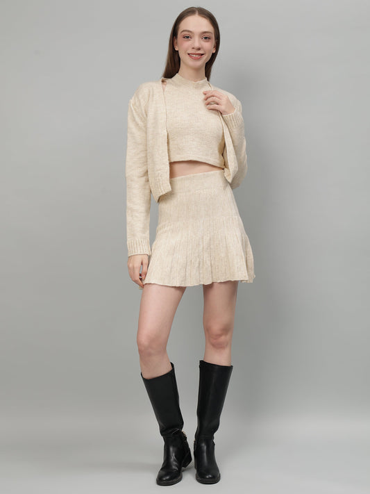 Gaiia Rustic Knit Skirt With Cardigan