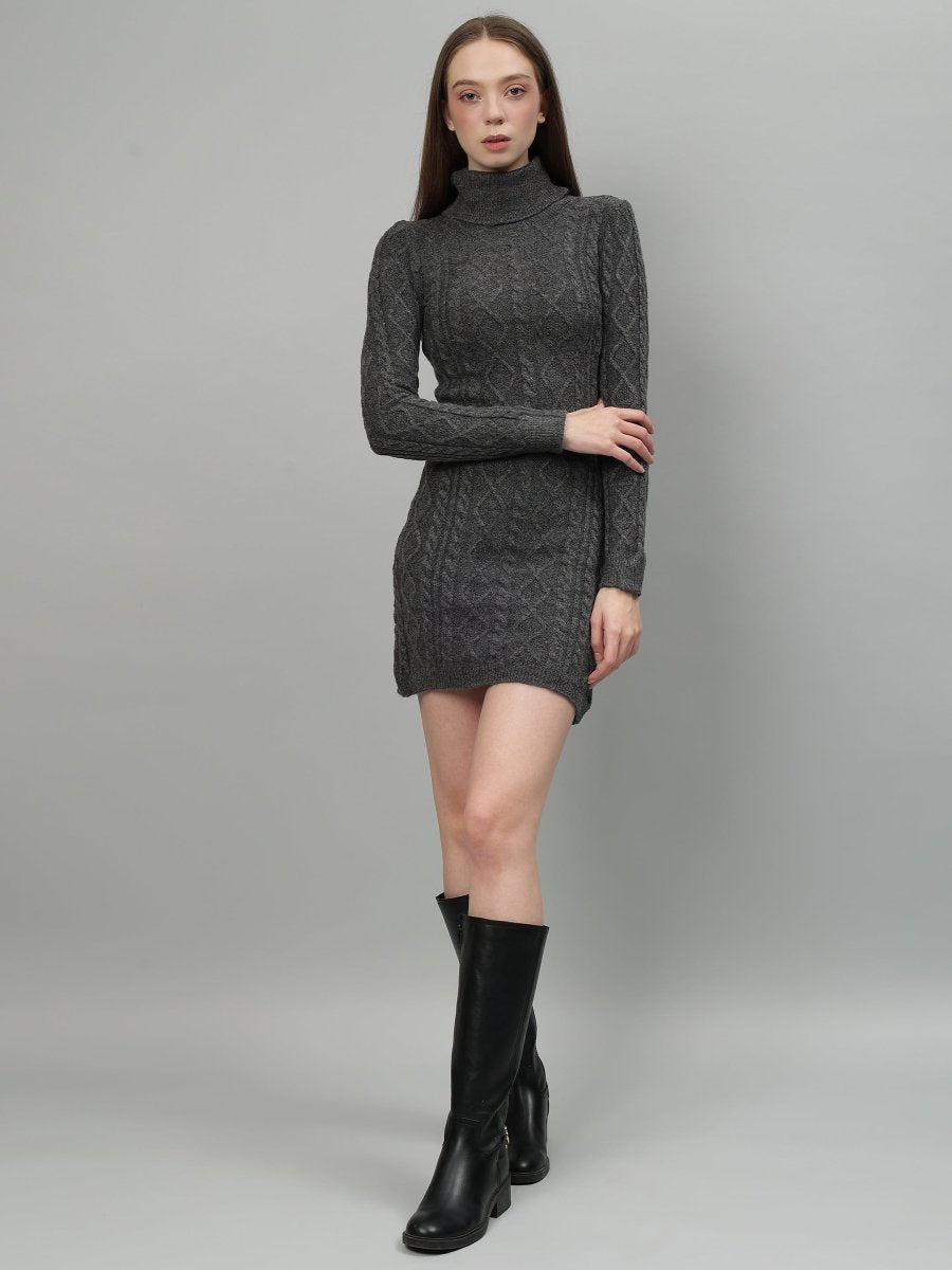 Gaiia Cable Knit Round Neck Winter Dress - GAIIA