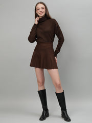 Gaiia Solid High Neck Mini Skirt Co-Ord Set