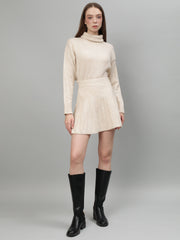 Gaiia Solid High Neck Mini Skirt Co-Ord Set