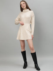 Gaiia Solid High Neck Mini Skirt Co-Ord Set