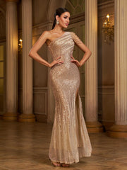 Gaiia Aurora Luxe One-Shoulder Sequin Dress - Golden