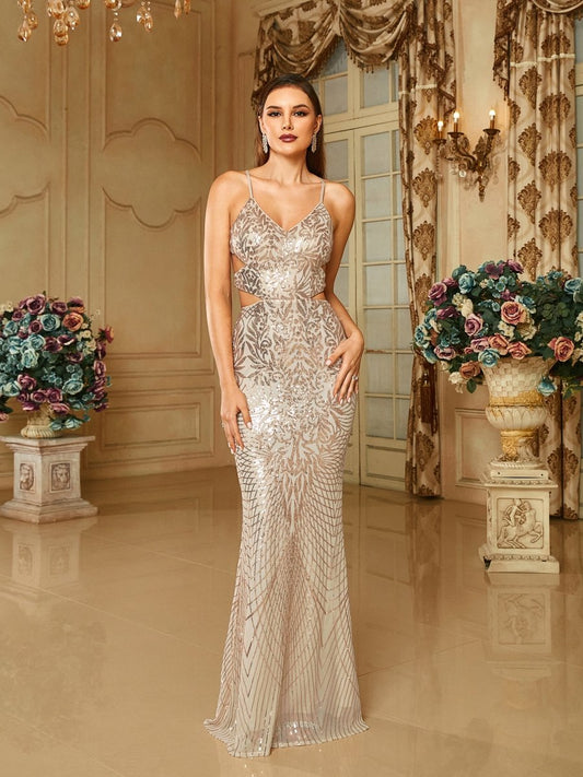 Gaiia Celeste Radiance Sequin Gown Dress - Golden - GAIIA