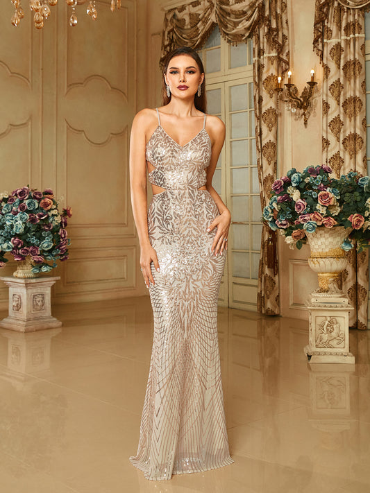 Gaiia Celeste Radiance Sequin Gown Dress - Golden