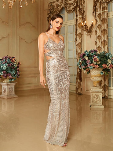 Gaiia Celeste Radiance Sequin Gown Dress - Golden - GAIIA