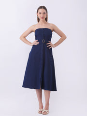 Gaiia Strapless Belted Denim Dress - Navy
