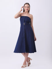 Gaiia Strapless Belted Denim Dress - Navy