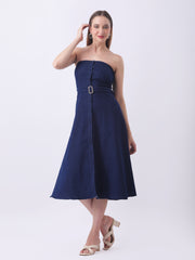 Gaiia Strapless Belted Denim Dress - Navy