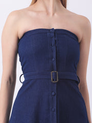 Gaiia Strapless Belted Denim Dress - Navy