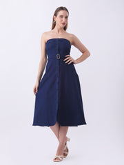 Gaiia Strapless Belted Denim Dress - Navy