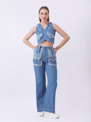 Gaiia Denim Buttoned Utility Co-Ord Set - Dark Blue