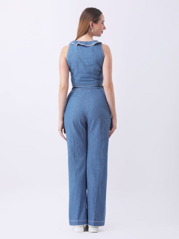 Gaiia Denim Buttoned Utility Co - Ord Set - Dark Blue - GAIIA