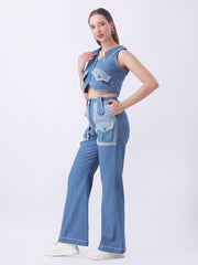 Gaiia Denim Buttoned Utility Co-Ord Set - Dark Blue