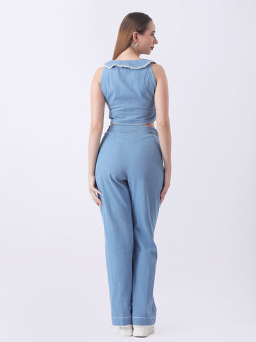 Gaiia Denim Buttoned Utility Co - Ord Set - Blue - GAIIA
