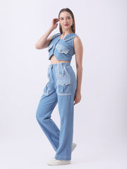 Gaiia Denim Buttoned Utility Co-Ord Set - Blue
