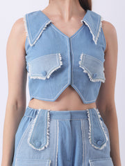 Gaiia Denim Buttoned Utility Co-Ord Set - Blue