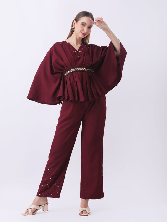 Gaiia Partywear Peplum Co - Ord Set - Wine - GAIIA