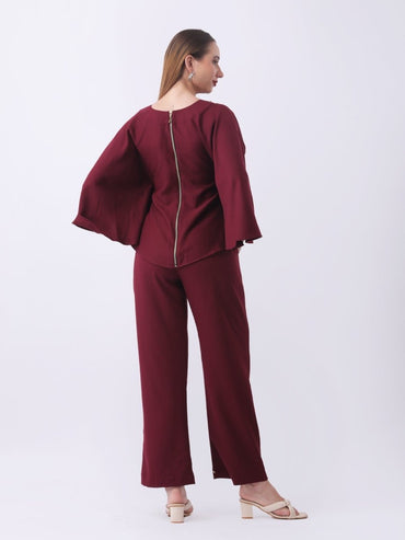 Gaiia Partywear Peplum Co - Ord Set - Wine - GAIIA