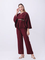 Gaiia Partywear Peplum Co-Ord Set - Wine