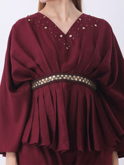 Gaiia Partywear Peplum Co-Ord Set - Wine