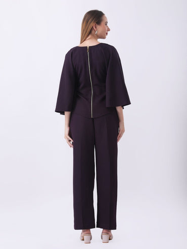 Gaiia Partywear Peplum Co - Ord Set - Purple - GAIIA