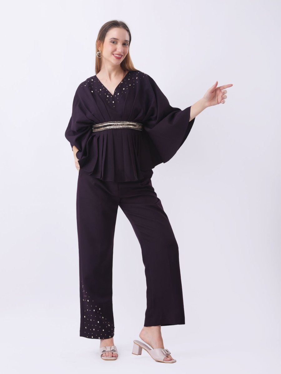 Gaiia Partywear Peplum Co - Ord Set - Purple - GAIIA
