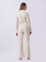 Gaiia Vertical Eyelet Lace Trouser Suit - Beige