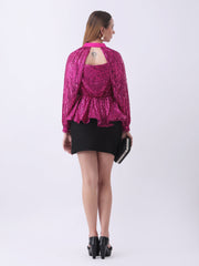Gaiia Layered Sequin Top With Crystal Trim - Pink