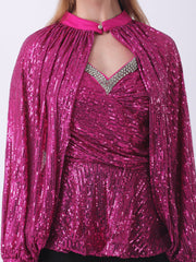 Gaiia Layered Sequin Top With Crystal Trim - Pink