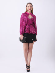 Gaiia Layered Sequin Top With Crystal Trim - Pink