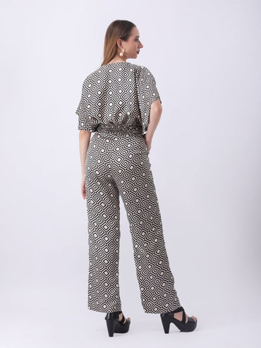 Gaiia Geometric Print Blouson Co - Ords - Beige - GAIIA