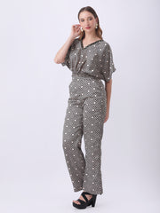 Gaiia Geometric Print Blouson Co-Ords - Beige