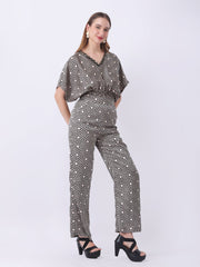 Gaiia Geometric Print Blouson Co-Ords - Beige