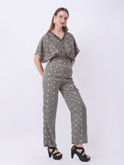 Gaiia Geometric Print Blouson Co-Ords - Beige