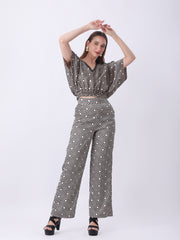 Gaiia Geometric Print Blouson Co-Ords - Beige