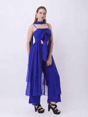 Gaiia 3-Piece Set With Sheer Overlay - Blue