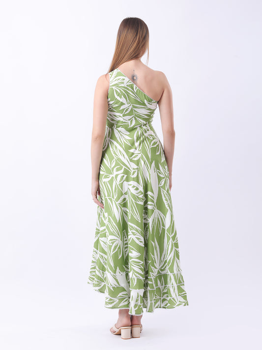Gaiia One Shoulder Printed Dress - Green