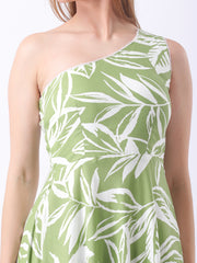 Gaiia One Shoulder Printed Dress - Green