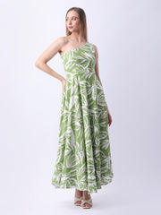 Gaiia One Shoulder Printed Dress - Green