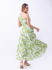 Gaiia One Shoulder Printed Dress - Green