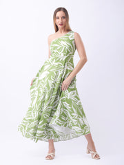 Gaiia One Shoulder Printed Dress - Green
