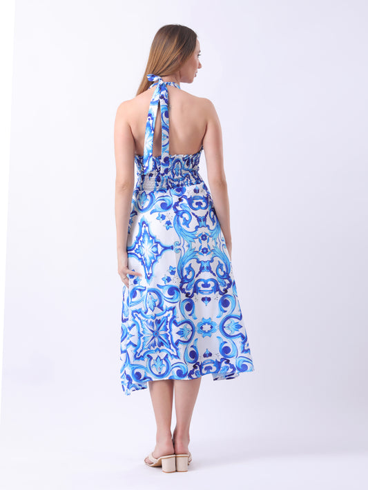 Gaiia Halter Neck Short Summer Dress - Blue