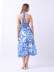 Gaiia Halter Neck Short Summer Dress - Blue